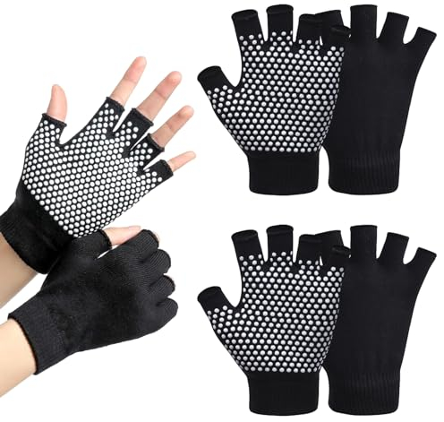 SwirlColor Yoga Handschuhe rutschfeste Damen, Fingerlose Pilates-Übungs-Griffhandschuhe mit Weißen Silikonpunkten (2 Paar Handschuhe)