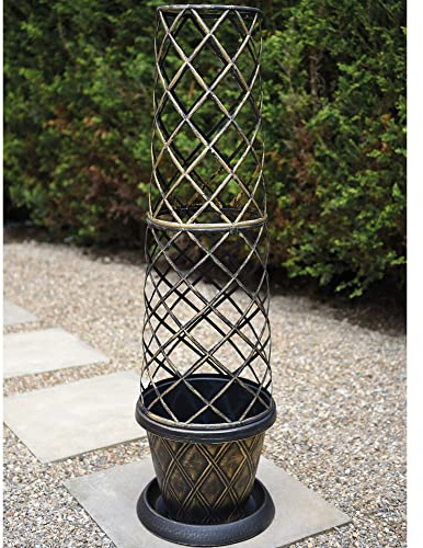 Thompson & Morgan Tower Pot Planter Kit with Trellis Frame for Climbing Plants In Black/Gold Kit Includes Plant Pot, Saucer, Frame, 25L Incredicompost, 100g Incredibloom Sachet