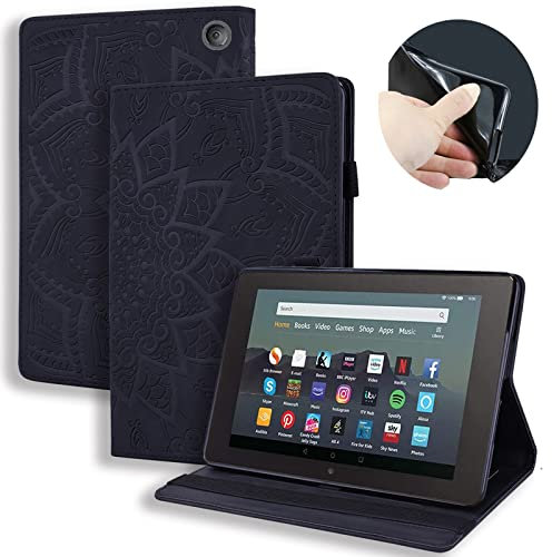 Miimall for Kindle Fire 7 2022 Tablet Case with Folding Stand, [Card Slot] [Pen Holder] Slim PU Leather Shell Full Coverage Bumper Flip Cover for Kindle Fire 7(7’’, 2022 Release-12th Generation)-Black