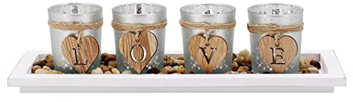 Kerzenhalter-Set, Kerzenhalter aus Glas, Teelichthalter für Tisch, Wohnzimmer, Heimdekoration (Love)