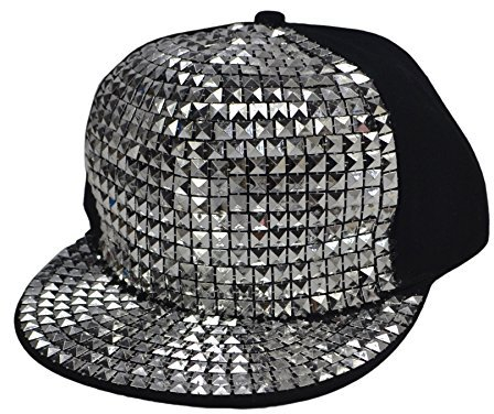 Baseballkappe für Herren und Damen, glitzernd, mit Pferdeschwanzloch, Pailletten-Ballmütze für Disco/Hip-Hop/Punkrock/Party GB-H_H-M-2, Silberfarben, M