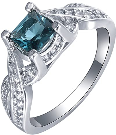 Damenring Namen, Beisteckring Silber Quadratischer Zirkonia Blau Schmuck Zum Valentinstag Größe 54 (17.2)