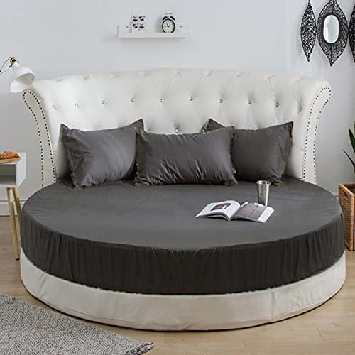 Rundes Bett-Spannbetttuch, einfarbig, 100 % Baumwolle, weich, atmungsaktiv, Bettlaken, alles inklusive, rutschfest, rund, Matratzenbezug (240 cm, dunkelgrau)