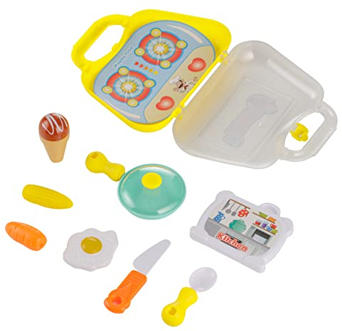 Baroni Juego de Juguetes de Cocina Casera para Niños 3+, Maletín Portátil, 9 Piezas, Juego Infantil, Juego de rol, Juego de Accesorios de Cocina para Niños y Niñas, 20x6x17 cm