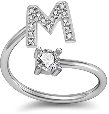Ring mit 26 Buchstaben Silberring mit Zirkonia-Kristallen Damen Fingerringe Damen Ring Klassischer Silberschmuck Mädchen Frauen offenes Design