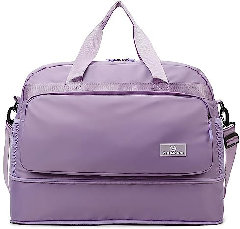 Vllcsla Sac de Sport Femme Grand Extensible, 37,7L à 50,7L, Poche Humide, Sac de Bagage à Main Femme avec Compartiment Chaussures, Grand Sacs de Voyage Weekend Imperméable pour Fitness, Gym, Pourpre