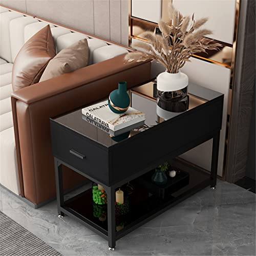 ZYMEN Canapé Buffet Table d'appoint Table d'angle Petite Table Basse Salon Fauteuil en Verre trempé Petite Table Basse (Color : Svart, Size : 60 * 40CM) Commemoration Day