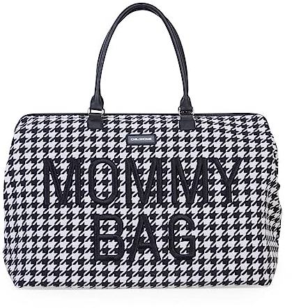 CHILDHOME, Mommy Bag, Wickeltasche, Kliniktasche, Reisetasche, großes Fassungsvermögen, Wickelauflage, verstellbarer Schultergurt, unterteilt, Isoliertasche, Durchgang für Trolleygriff, Hahnentritt