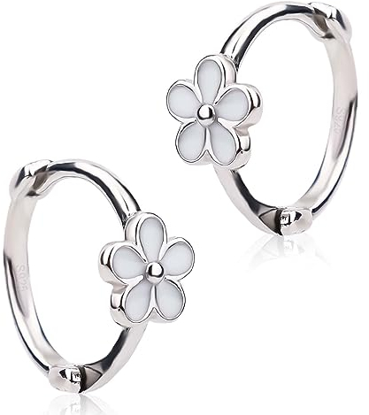 2 Stück Ohrringe Sterling Silber 925 Creolen, Niedlich Gänseblümchen Creolen Leicht Knorpel-Ohrringe Blumen-Creolen für Frauen Mädchen