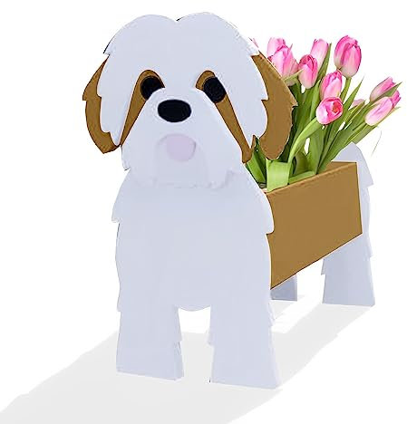 Brown Shih Tzu PVC Herb Garden Dog Flower Planter - Cute Indoor/Outdoor Dog Planter for Pet Lovers - 9.45 x 8.98 x 13.39in