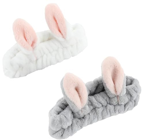 2 Stück Haarband für Make Up, Damen Kosmetisches Stirnband - Weiches Korallenvlies Haarband für Make Up, Spa, Sport, Yoga, und Beauty - Wiederverwendbar und Waschbar - Grau