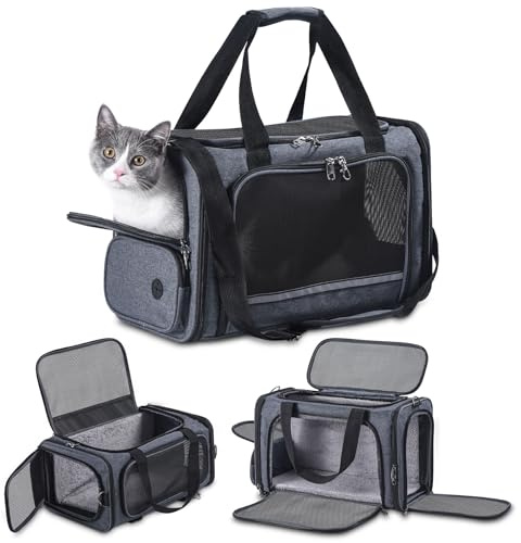 Groxkox Katzentragetasche für Haustiere, von Flugzeug zugelassen, unter dem Sitz, TSA-Fluggesellschaften zugelassen, weiche Tragetasche für Katzen, Hunde, 44,5 x 21,6 x 27,9 cm, Grau