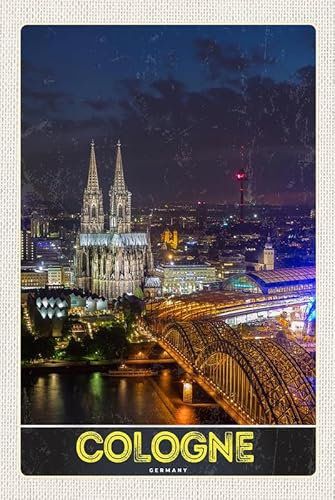 mrdeco Metall Schild 12x18cm gewölbt Köln Dom Brücke Bahnhof Schild