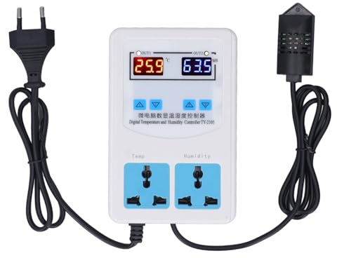 Humidista-Thermostat, AC110–220 V, Temperatur- und Feuchtigkeitsregelung, Relaisausgang, Empfindlich –20 ℃ ~ 60 ℃, LCD-Bildschirm für Inkubation (EU-Stecker 100-240 V)
