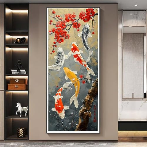 Diamond Painting Koi Blume Diamond Painting Erwachsene Groß xxl 60 X 30cm, DIY Malen Nach Zahlen Erwachsene 5D Diamant Painting Bilder Kinder Cross Stickerei Arts für Wand Deko Aesthetic Gifts-f464