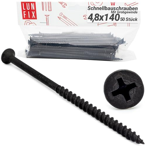 Lun Fix Viti per cartongesso, 4,8 x 140 cm, 50 pezzi, viti per cartongesso, viti per cartongesso, viti per cartongesso, viti per cartongesso, viti a sgancio rapido
