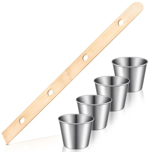 Sunnychicc 1 Set Shot Board Stainless Steel Shot Glass Set Person Drinking Ski Retro Vintage Rustic Wood Drinking Board for Party Barware Vessel for Wedding Celebration Bar (Beige)