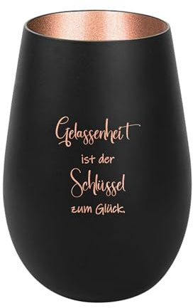 Der-Porzellan-Laden Windlicht Gelassenheit ist der Schlüssel zum Glück | mit Gravur, Schwarz Bronze, Teelichthalter aus Glas mit Spruch, Tischdeko modern