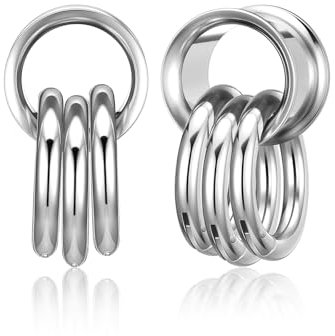 PiercingJak Ohr Flesh Tunnel Double Flared Plug mit Ringen Edelstahl Gewichte Ohrhänger für Gestreckte Expander Ohrpiercing 12mm Ohrplugs Punk Schmuck Damen Männer, 1Paar