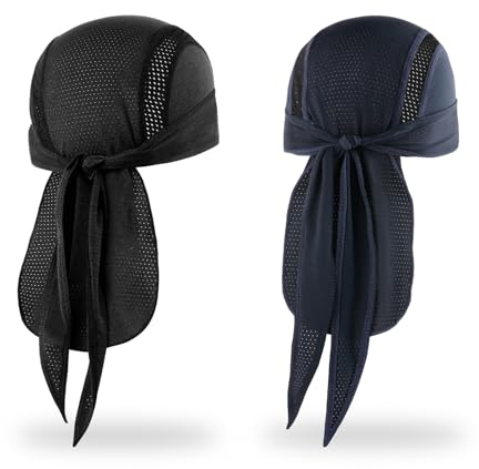MELASA KüHlende Mesh Bandana Cap, Sports Durag Kopftuch Hat FahrradmüTze Unterhelm, SchweißSchutz LaufmüTze Fahrrad Kopfbedeckung, Schwarz & Marineblau