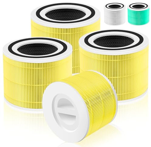 Core 300 Pet Care Replacement Filter for LEVOIT Core 300/Core 300-P/Core 300S Air Purifier,3-in-1 H13 Grade True HEPA with Activated Carbon Filter, Compare to Part No. Core 300-RF,4 Pack,Yellow