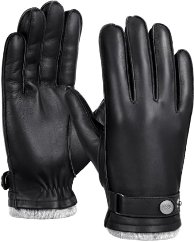 GSG SINCE 1998 Lederhandschuhe Herren Winter Touchscreen | warme Lammleder Handschuhe gefüttert mit Wolle für Business und Autofahren