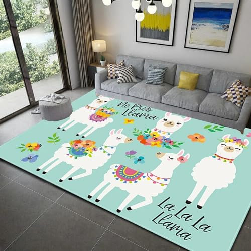 Niedliches Alpaka Der Tierkarikatur Teppich Kinderteppich Wohnzimmerteppich Schlafzimmerteppich 3D-Gedruckter Superweicher Flanellteppich 100 X 200 Cm -Polyester-Soft-Touch,Leicht Zu Reinigen -4S9H2L0