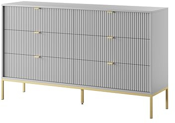 3E 3xE living.com Kommode: sechs Schubladen, Farbe Grau, Füße goldfarben