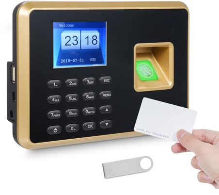 Bisofice A2 Zeiterfassung für Kleinbetriebe Zeiterfassungsgerät Biometrischer Fingerabdruck-Passwort-Anwesenheits-Maschine, mit U-Disk, 1 Ausweis, Deutsche Systemsprache