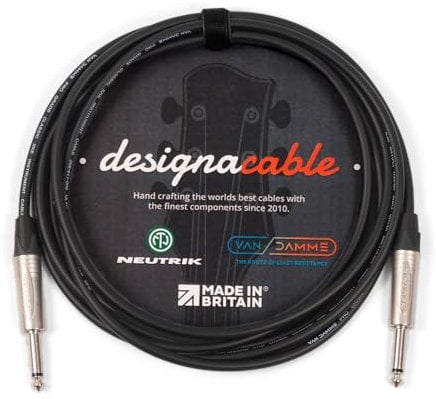 designacable.com 10m - Black Unbalanced Straight Jack Guitar Lead - Handmade in the UK using Van Damme XKE instrument cable & Neutrik NP2X 1/4 Mono Jacks.