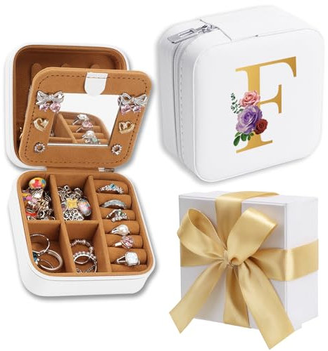 WALLFID Bow-Tied Geschenkbox,Weißes Schmuckkästchen für Reise,Personalisierte Geschenke,Schmuckkästchen Reise - Mit Spiegel und Aufbewahrung für Uhren,Lippenstifte,Ohrringe,Halsketten (F)
