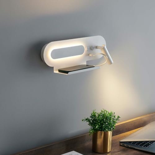 KOSILUM - Applique tablette liseuse orientable blanche - Calleo - Lumière Blanc Chaud Eclairage Salon Chambre Cuisine Couloir - 3W + 6W - 910 lm - LED intégrée - IP20