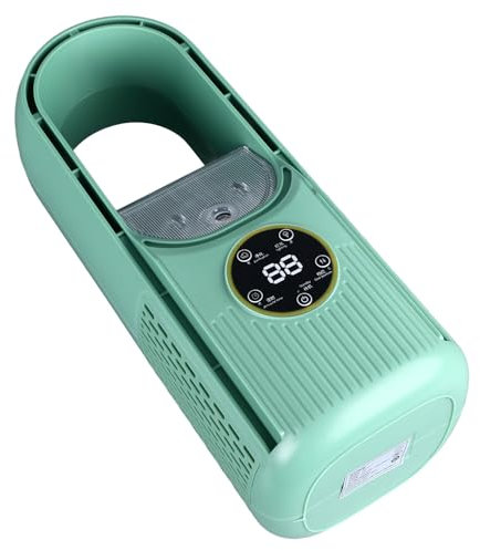 Leistungsstarker, Blattloser Ventilator mit Motor, 6-Gang-Einstellung, 100-ml-Wasser für Tank, Leiser USB-Nebelventilator mit Zeitsteuerung für Schlafzimmer, Büro (GREEN)