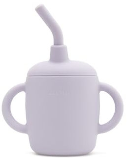 Mylo Straw Mug - Silikon Trinkbecher Auslaufsicher mit Abnehmbarem Strohhalm, Deckel - Trinklernbecher Ab 6 Monate - Mikrowellengeeigneter Toddler Cup, Schnabeltasse (Lavender)