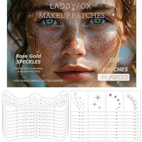 TELAIN Glitter Freckles Face Tattoos Waterproof And Long Lasting, For Parties And Special Occasions, 20 Pieces Rose Gold Glitter Face Patches