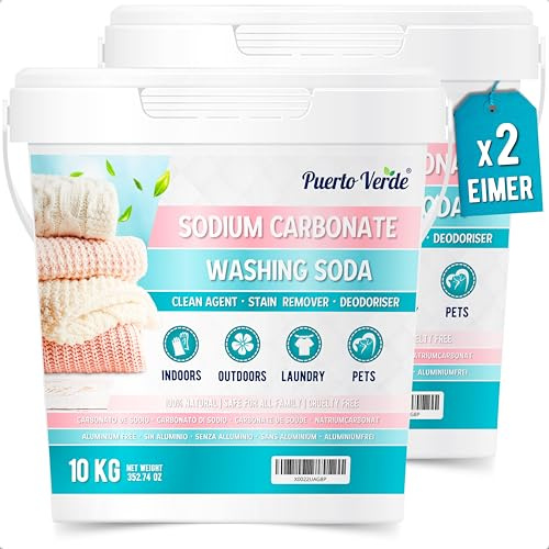 Puerto Verde Waschsoda 2x10 Kg. Reines Natriumcarbonat für die Reinigung. | Calziniertes Soda Pulver zur Herstellung von Seife und Haushaltsreinigern. Europäische Produktion.