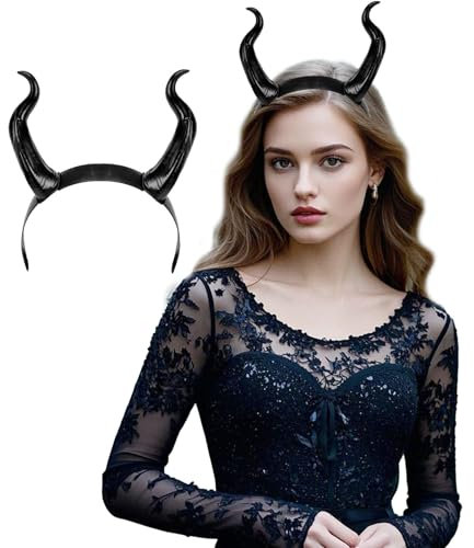 Vxcbad Costume Maléfique pour femme - Cornes de diable gothique - Serre-tête noir pour jeux de rôle - Carnaval - Costume d'Halloween