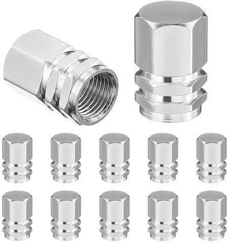 12 Stück Ventilkappen Auto Metall, Silberne Reifenventilkappen Mit Gummidichtungsring, Ventilkappen Für Autoreifen, Reifenventilkappen in Sechseckform, Universell Für LKW, SUV, Motorrad