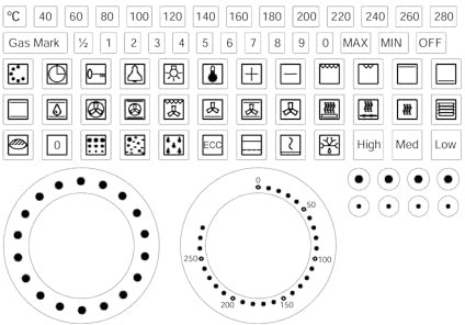 2-Pack Cooker Stickers Marking knob Symbols,Oven Temp Temperature Number dial Panel Stickers replacemen for Rubbed Off Labels on ovens (Black Print on Clear)