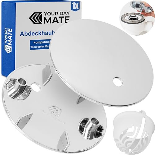 Abdeckhaube Set mit Haarsieb für Duschabfluss, Ø 112 mm, kompatibel mit Viega Tempoplex Ablauf Baujahr 2001-2006, verchromter ABS ASA Deckel, Haarfilter, Kappe Dusche Abfluss, Garnitur Abdeckung Wanne