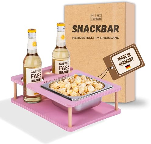INEXTERIOR Couchi Colour - PERSONALISIERBAR - handgefertigt in Deutschland - Zwei Snackschalen und Flaschenhalter - Couchbutler couchorganizer Sofaorganizer Sofaablage Tablett Couchbutler (Rosa)