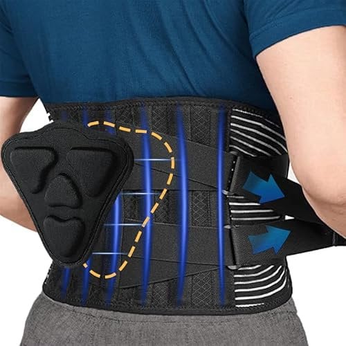 Rückenstützgürtel mit 6 Streben für Herren und Damen, Bequeme Atmungsaktive Rückenbandage mit 3D Lendenpolster zur Linderung und Haltungskorrektur, Rückengurt für Arbeit und Sports ,S(23,6-29,5)