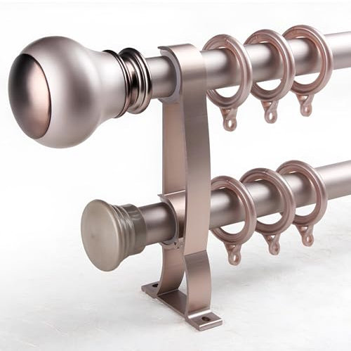 WATAOW Doppelte Gardinenstange, Robuste Doppel-Vorhangschiene, 70 Bis 700 cm Lang, Dekorative Gardinenstange, Geräuschlose Curtain Rod Für Wohnzimmer Und Schlafzimmer(Rose Gold,160cm/5.2ft(2 * 80cm))