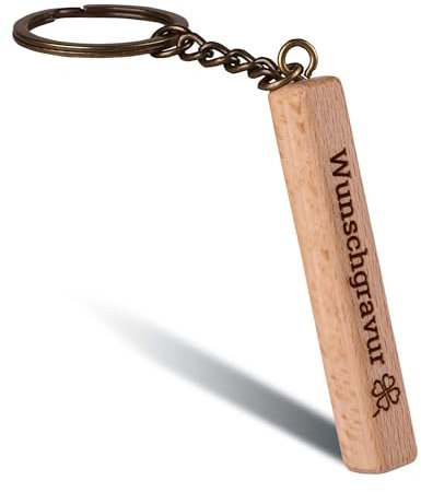 Online Schlüsselanhänger personalisiert aus Buchenholz I Schlüsselanhänger selbst gestalten, 4-seitig gravierbar I Personalisiertes Geschenk für Freundin, Freund, Papa I Schlüsselband personalisiert