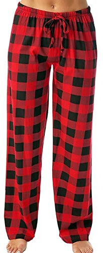 2025 Pantalon de loisirs pour femme, pantalon de pyjama imprimé à carreaux, pantalon élastique en corde pour femme, rouge, L