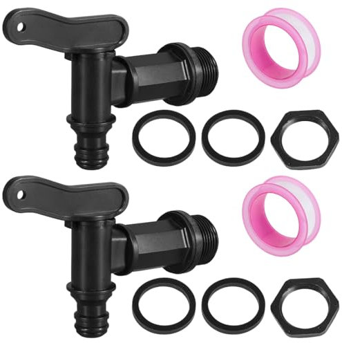 GGUFAY 2 rubinetti di scarico per serbatoio dell'acqua piovana, con dado di bloccaggio nastro sigillante guarnizione, rubinetto di ricambio in plastica da 3/4 pollici