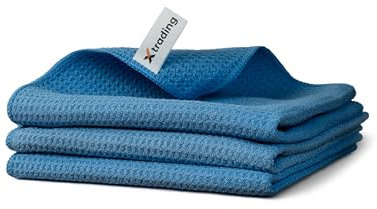 X trading Reinigungstücher Waffeltuch-Set. - 3 x Fusselfreies & saugstarkes Microfasertuch Autopflege, Küche & Bad, Fenstertuch streifenfrei, Für empfindliche Oberflächen