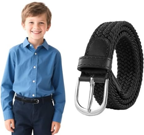 AffeGifts barnbälte elastiskt för barn 5–10 år, justerbart hållbart svart bälte barn för pojkar och flickor barnbälte för skoluniformer, lediga jeansbyxor, svart, En Storlek