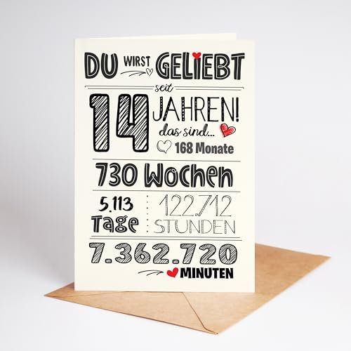 Lovely Cards - Süße XL Karte zum 14. Geburtstag - Geburtstagskarte 14 Jahre Mädchen - geschenke Teenager mädchen - Geburtstagskarte A5 (14 Jahre), extra große Karte Junge Mädchen - Geschenkidee