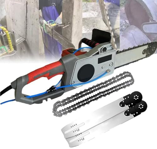 Tronçonneuse murale portative, tronçonneuse électrique pour béton, tronçonneuse murale à chaîne diamantée, avec 2 chaînes et 2 guides-chaînes, système anti-poussière alimenté par eau,Depth48cm